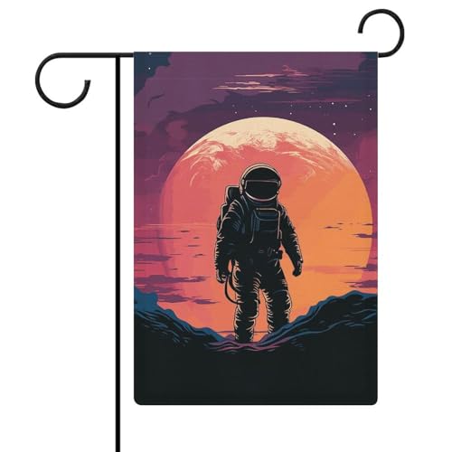 Coole Astronauten-Gartenflagge, 30,5 x 45,7 cm, doppelseitige Außenflagge, Sommer-Hofflagge, florale Willkommensgartenflaggen, saisonale Hof-Urlaubsdekorationen von Rkklvbns