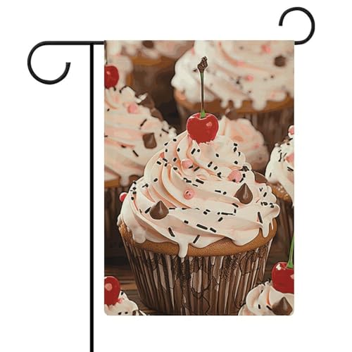 Cupcake- und Muffin-Gartenflaggen, 30,5 x 45,7 cm, doppelseitige Außenflagge, Sommer-Hofflagge, Blumenflagge, Gartenflaggen, saisonale Hoffeiertagsdekorationen von Rkklvbns