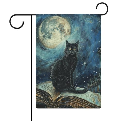 Gartenflagge, Motiv: sitzende schwarze Katze, 30,5 x 45,7 cm, doppelseitige Außenflagge, Sommer-Hofflagge, florale Willkommensgartenflagge, saisonale Hoffeiertagsdekorationen von Rkklvbns
