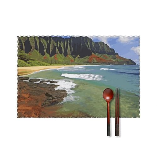 Kauai Hawaii Seashore Tischsets 4er Set Hitzebeständig Bauernhaus Tischmatten rutschfest leicht zu reinigen waschbar Tischset für drinnen und draußen von Rkklvbns