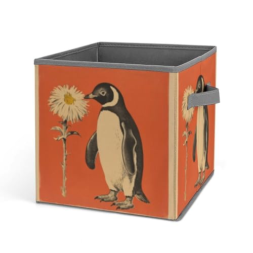 Rkklvbns Aufbewahrungskorb mit Blumen- und Pinguin-Motiv, zusammenklappbarer Aufbewahrungskorb mit Griffen, großer Stoff-Organizer für die Organisation von Büchern, Decken, Spielzeug Rkklvbns Aufbewahrungskorb mit Blumen- und Pinguin-Motiv, zusammenklappbarer Aufbewahrungskorb mit Griffen, großer Stoff-Organizer für die Organisation von Büchern, Decken, Spielzeug von Rkklvbns