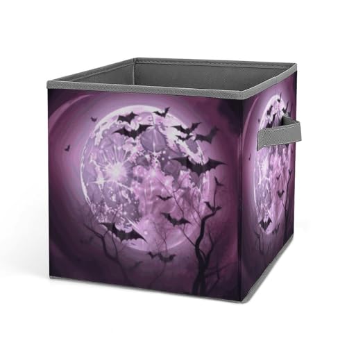 Rkklvbns Purple Moon Aufbewahrungskörbe, faltbarer Aufbewahrungskorb mit Griffen, großer Kleiderstoff, Organizer für Bücher, Decken, Spielzeug von Rkklvbns
