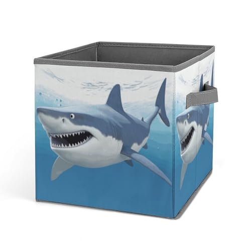 Rkklvbns White Shark Aufbewahrungskörbe, zusammenklappbarer Aufbewahrungskorb mit Griffen, großer Kleiderstoff, Organizer für Bücher, Decken, Spielzeug von Rkklvbns