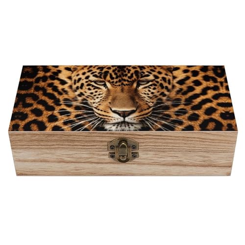 Rkklvbns Zeigen Sie eine Leoparden-Holz-Aufbewahrungsbox im Vintage-Stil, kleine Holzbox für Präsentation und Organisation, Schmuckkästchen im Bauernhaus-Stil, geeignet für Handwerk, Kunst-Hobbys und von Rkklvbns