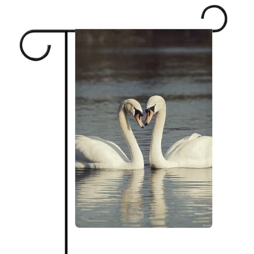Romantische weiße Schwan-Gartenflagge, 30,5 x 45,7 cm, doppelseitige Außenflagge, Sommerflagge, Blumenflagge, Gartenflaggen, saisonale Hoffeiertagsdekorationen von Rkklvbns