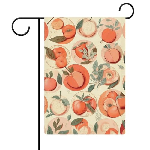 Runde pfirsichfarbene Gartenflaggen, 30,5 x 45,7 cm, doppelseitige Außenflagge, Sommer-Hofflagge, florale Willkommensgartenflaggen, saisonale Hof-Urlaubsdekorationen von Rkklvbns