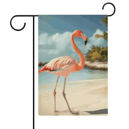 Strand-Flamingo-Gartenflagge, 30,5 x 45,7 cm, doppelseitige Außenflagge, Sommer-Hofflagge, florale Willkommensgartenflagge, saisonale Hof-Urlaubsdekorationen von Rkklvbns
