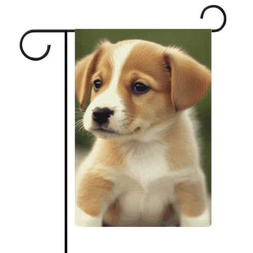 Süße Gartenflaggen mit Welpen-Motiv, 30,5 x 45,7 cm, doppelseitige Außenflagge, Sommer-Hofflagge, florale Willkommensgartenflagge, saisonale Hof-Urlaubsdekoration von Rkklvbns