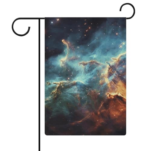 Universum Galaxy Space Gartenflaggen, 30,5 x 45,7 cm, doppelseitige Außenflagge, Sommer-Hofflagge, florale Willkommensgartenflaggen, saisonale Hof-Urlaubsdekorationen von Rkklvbns