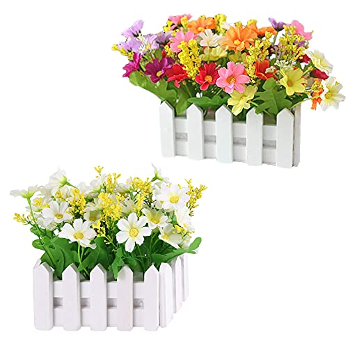 2 Stück Künstliche Blumen Pflanzen, Künstliche Blumen, Künstliche Blumen Deko, Deko Blumen Kunstpflanze, Künstliche Pflanze mit Zaun, für Wohnkultur, Brauthochzeit, Büro, DIY Blumenarrangements von Rkllejs