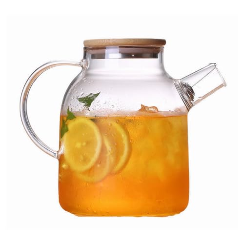 Glasteekanne 1800ML, Teekanne Glas mit Holzdeckel, Klare Glasteekanne, Hitzebeständige Hochborosilikat Teekanne mit Herausnehmbarem Teesieb, für Limonade, Tee, Saft, Getränke, Heißes/Kaltes Wasser von Rkllejs