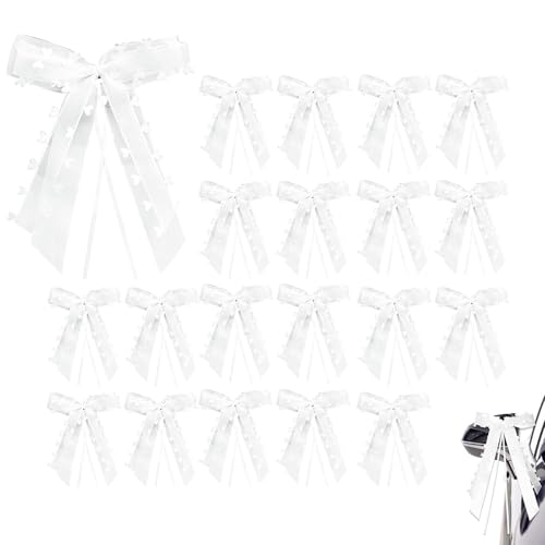 Rkllejs Autoschmuck Hochzeit Schleifen, 20 Stück Hochzeitsschleifen fürs Auto, Weiß Antennenschleifen mit Herzen, für Brautauto, Party Geschenk, Hochzeitsfeier (11 x 17 cm) von Rkllejs