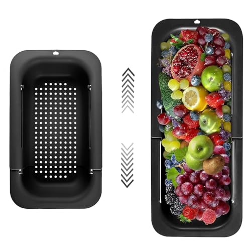 Sieb für Spülbecken, Sieb Küche Ausziehbar (34-48cm), Gekochte Nudeln Abtropfen, Spülbecken Sieb, Abtropfsieb Spülbecken, Siebkorb Spüle für Obst und GemüSe Waschen Oder Nudeln Abtropfen Lassen von Rkllejs