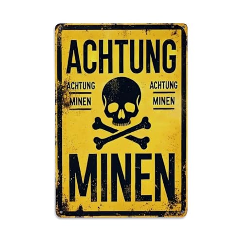 Achtung Minen Metall-Blechschild, Vintage, Garten, Schlafzimmer, Café, Bar, Männerhöhle, Heimdekoration, Metallposter, 20,3 x 30,5 cm von Rkundrne