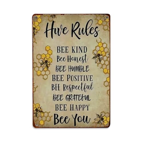 Hive Rules Metall-Blechschild, Vintage, Garten, Schlafzimmer, Café, Bar, Männerhöhle, Heimdekoration, Metallposter, 20,3 x 30,5 cm Hive Rules Metall-Blechschild, Vintage, Garten, Schlafzimmer, Café, Bar, Männerhöhle, Heimdekoration, Metallposter, 20,3 x 30,5 cm von Rkundrne