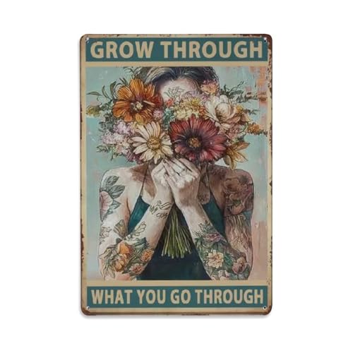 Metall-Blechschild "Grow Through What You Go Through", Vintage-Stil, Garten, Schlafzimmer, Café, Bar, Männerhöhle, Heimdekoration, Metallposter, 20,3 x 30,5 cm Metall-Blechschild "Grow Through What You Go Through", Vintage-Stil, Garten, Schlafzimmer, Café, Bar, Männerhöhle, Heimdekoration, Metallposter, 20,3 x 30,5 cm von Rkundrne