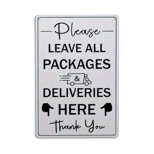 Metall-Blechschild mit Aufschrift "Please Leave All Deliveries Here", Vintage, Garten, Schlafzimmer, Café, Bar, Männerhöhle, Heimdekoration, Metallposter, 20,3 x 30,5 cm Metall-Blechschild mit Aufschrift "Please Leave All Deliveries Here", Vintage, Garten, Schlafzimmer, Café, Bar, Männerhöhle, Heimdekoration, Metallposter, 20,3 x 30,5 cm von Rkundrne