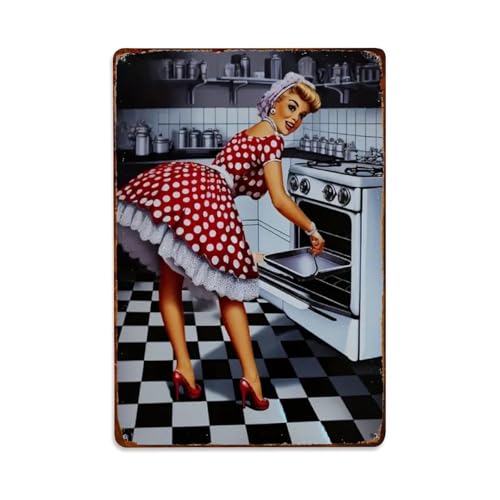 Rkundrne 1950er Jahre Küche Pin-Up Metall-Blechschild Vintage Garten Schlafzimmer Café Bar Männerhöhle Zuhause Wanddekoration Metallposter 20,3 x 30,5 cm von Rkundrne