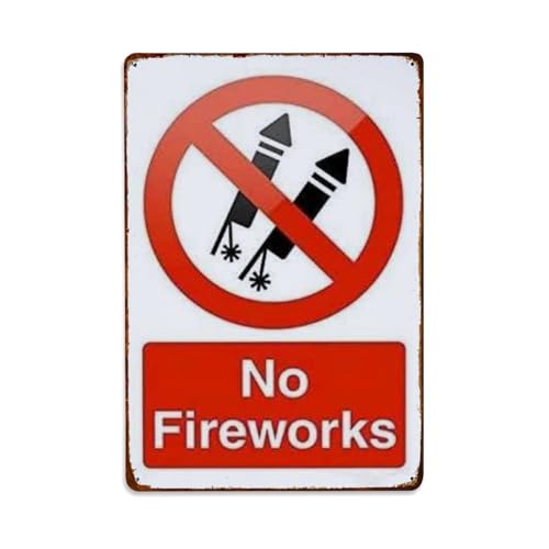 Straßenschild, Warnschild "Prohibited No Firework", Metall-Blechschild, Vintage, Garten, Schlafzimmer, Café, Bar, Männerhöhle, Zuhause, Wanddekoration, Metallposter, 20,3 x 30,5 cm von Rkundrne