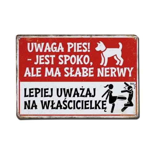 UWAGA PIES Metall-Blechschild, Vintage, Garten, Schlafzimmer, Café, Bar, Männerhöhle, Heimdekoration, Metallposter, 20,3 x 30,5 cm UWAGA PIES Metall-Blechschild, Vintage, Garten, Schlafzimmer, Café, Bar, Männerhöhle, Heimdekoration, Metallposter, 20,3 x 30,5 cm von Rkundrne