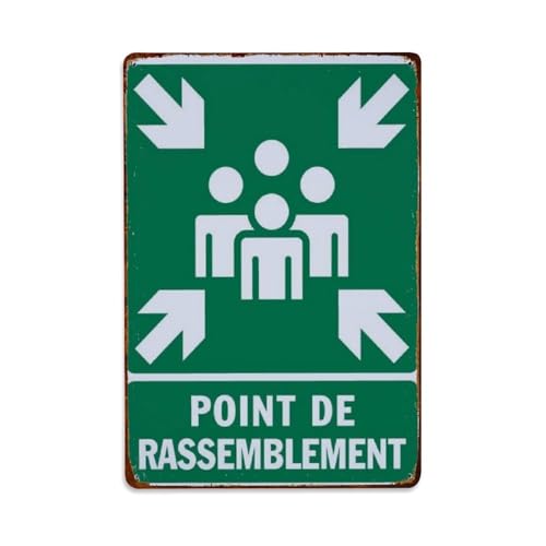 Warnschild "Point de Rassemblement", Metall-Blechschild, Vintage, Garten, Schlafzimmer, Café, Bar, Männerhöhle, Heimdekoration, Metallposter, 20,3 x 30,5 cm von Rkundrne