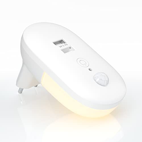 eyesfon Nachtlicht mit Bewegungsmelder, 1,5W LED Infrarot Sensor Lampe mit 2 USB Ladeanschlüssen für Schlafzimmer, Wohnzimmer, Küche, Toilette, Flur, Treppen usw (Ellipsen, Warmes Licht) von eyesfon