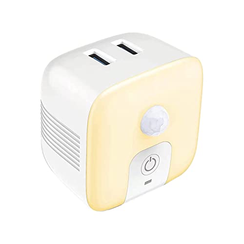 eyesfon Nachtlicht mit Bewegungsmelder, 1,5W LED Infrarot Sensor Lampe mit 2 USB Ladeanschlüssen für Schlafzimmer, Wohnzimmer, Küche, Toilette, Flur, Treppen usw (Platz, Warmes Licht) von eyesfon