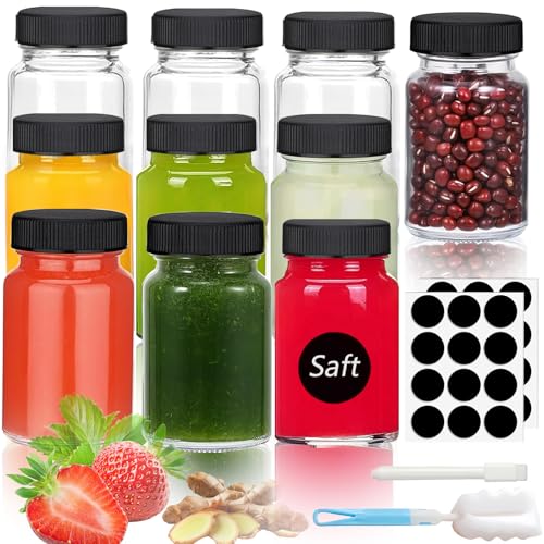 Rliocvhe 10 Stück Ingwer Shot Flaschen zum Befüllen 100ml, Mini Glasflaschen mit Deckel, Kleine Glas Schnapsflaschen, Glas Saft Flaschen, für Ingwer Shot, Whisky,ätherische Öle von Rliocvhe