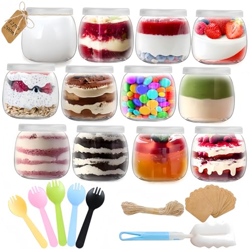 Rliocvhe 200ml Joghurtgläser mit Deckel 12 Stück, Gläser Durchsichtige Dessertgläser Glas, Mehrzweck Nachtisch Gläse, Joghurtgläser with Lid für Pudding, Desserts, Joghurt, Marmeladen, Honig von Rliocvhe
