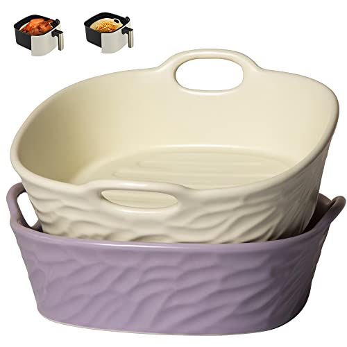 RllyGrt 2 Stück Keramik-Luftfritteuseneinlagen, quadratisch, wiederverwendbare Luftfritteusen-Töpfe für 5 QT oder größer, leicht zu waschende Airfryer Liners wiederverwendbar (Lila + Weiß) von RllyGrt
