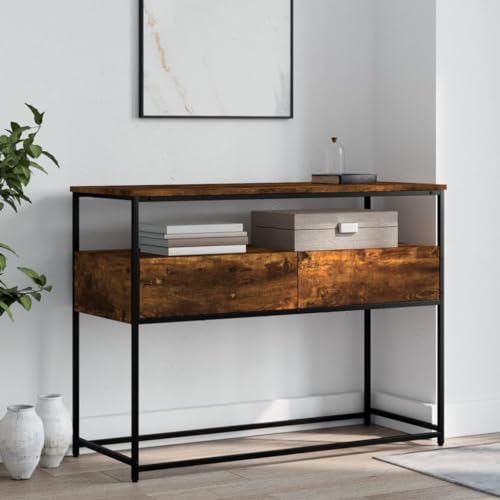Rlxzsn Konsolentisch Flurtisch Beistelltisch Konsolenschrank Sofatisch Multifunktional Dekotisch für Eingangsbereich Flur Wohnzimmer oder Büro Minimalistischen Design Räuchereiche 100x40x75 cm von Rlxzsn