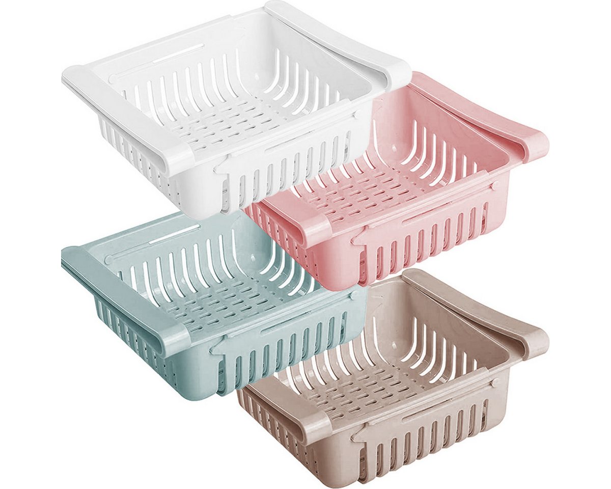 Rnemitery Frischhaltedose 4 Stück Kühlschrank Schubladen Ausziehbar Kühlschrank Aufbewahrungsbox, (4-tlg., 4 Stück Aufbewahrungskorb aus Kunststoff für Kühlschrank), Kühlschrank Partition Layer Organizer von Rnemitery