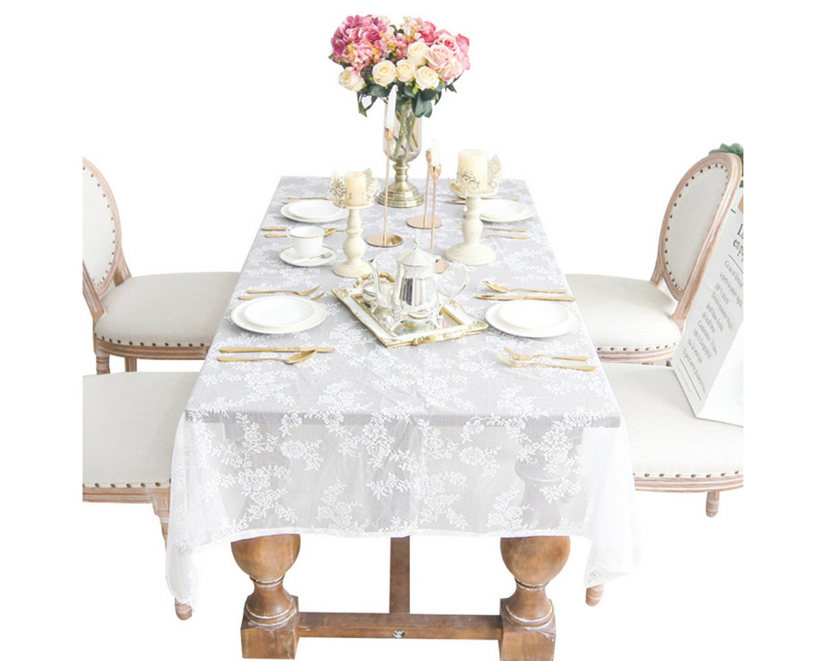 Rnemitery Tischdecke Weiße Spitze Tischdecke mit floralem Muster,rechteckig,Boho Tischdeko von Rnemitery