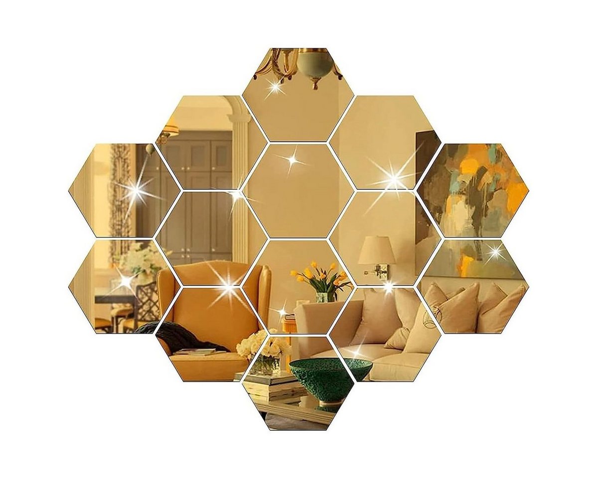 Rnemitery Wandspiegel 12Pcs Spiegelfliesen Selbstklebend Hexagon Spiegel Wandaufkleber (12-St) von Rnemitery