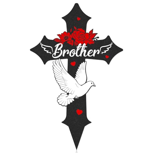 Rngmsi Kreuz-Friedhofsdekorationen für Grab, Metall, Trauerpfähle für den Verlust des Bruders, Outdoor, Hof, Garten, Grabmarkierungen für Friedhof für Bruder, 30,5 x 19,1 cm Rngmsi Kreuz-Friedhofsdekorationen für Grab, Metall, Trauerpfähle für den Verlust des Bruders, Outdoor, Hof, Garten, Grabmarkierungen für Friedhof für Bruder, 30,5 x 19,1 cm von Rngmsi