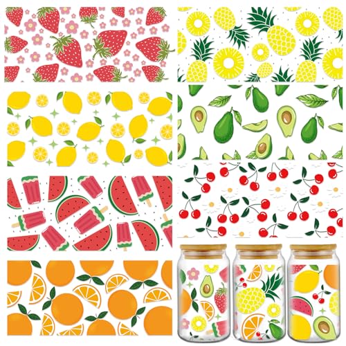 Rngmsi UV DTF Cup Wraps für 473 ml – 8 Blatt Obst UV DTF Wraps Erdbeere Avocado Kirsche Ananas Wassermelone UV DTF Cup Wrap Transfer für Glas Wasserdicht UVDTF Cup Wraps für Holzhandwerk von Rngmsi