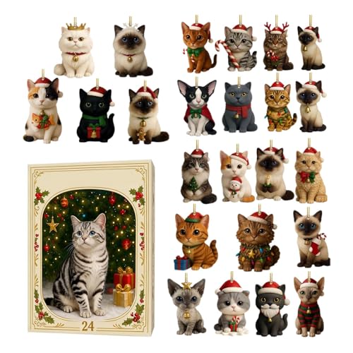 Rnyrn Adventskatzungskalender 2025, Acryl Weihnachts Adventskalender Mit 24 Niedlichen 2D Kätzchen Anhängern, Urlaub Baum Katze Adventskalender Set Für Weihnachten Urlaub Rnyrn Adventskatzungskalender 2025, Acryl Weihnachts Adventskalender Mit 24 Niedlichen 2D Kätzchen Anhängern, Urlaub Baum Katze Adventskalender Set Für Weihnachten Urlaub von Rnyrn