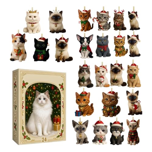 Rnyrn Adventskatzungskalender 2025, Acryl Weihnachts Adventskalender Mit 24 Niedlichen 2D Kätzchen Anhängern, Urlaub Baum Katze Adventskalender Set Für Weihnachten Urlaub Rnyrn Adventskatzungskalender 2025, Acryl Weihnachts Adventskalender Mit 24 Niedlichen 2D Kätzchen Anhängern, Urlaub Baum Katze Adventskalender Set Für Weihnachten Urlaub von Rnyrn