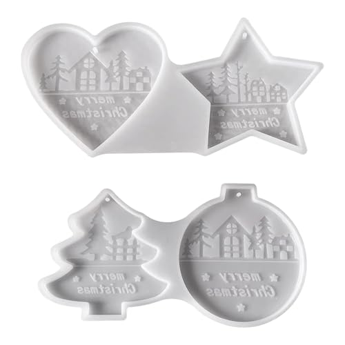 Rnyrn Weihnachtsornament Harz Formen - Silikon Weihnachtsbaum Backform Bastelschablone | Antihaft Schmuck für Fondant Ton Beton Küche Tür Fenster Halloween Geburtstage Festtage Hochzeit Neujahr - von Rnyrn