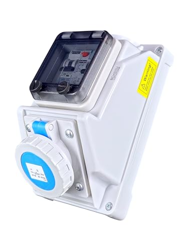 RoadEu – CEE 16A Steckdose mit FI Schutzschalter – 230V 3P Einphasige Wandsteckdose mit LS Schalter – IP66 wasserdicht & staubdicht – Ideal für Außenbereich & Feuchträume von RoadEu