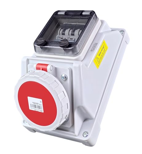 RoadEu – CEE 16A Steckdose mit LS-Schalter – 400V 5-polig – Dreiphasige Wandsteckdose – IP66 wasserdicht & staubdicht – Ideal für Außenbereiche & Feuchträume von RoadEu