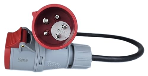 RoadEu - CEE Adapter 32A auf 32A mit Phasenwender - Starkstrom Adapter 32A Stecker auf 32A Kupplung - 0,5 Meter - CEE Verlängerungskabel von RoadEu