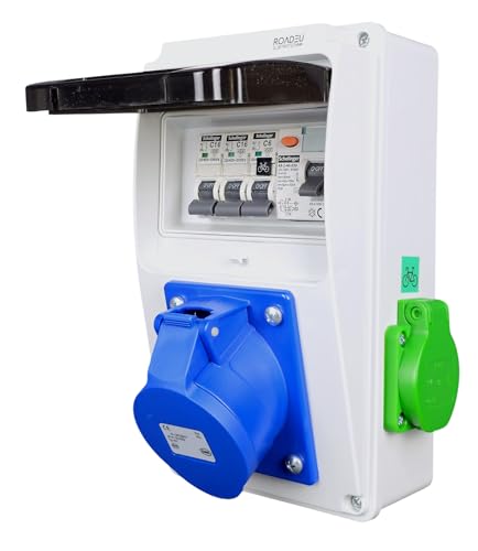 RoadEu Hybrid Stromverteiler | CEE 16A 3P, Schuko & E-Bike-Steckdose | FI-Schutzschalter Typ A 30mA & Leitungsschutzschalter C6A/C16A | IP44 Wandmontage RoadEu Hybrid Stromverteiler | CEE 16A 3P, Schuko & E-Bike-Steckdose | FI-Schutzschalter Typ A 30mA & Leitungsschutzschalter C6A/C16A | IP44 Wandmontage von RoadEu