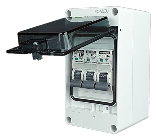 RoadEu - Leitungsschutzschalter - Komplett 16A Sicherungsautomat und 10A "B" in einem Aufputz Verteilerkasten Sicherungskasten IP65 - Verteilerkasten Außen Wasserdicht von RoadEu