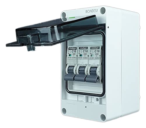 RoadEu - Leitungsschutzschalter - Komplett 16A Sicherungsautomat und 10A "C" in einem Aufputz Verteilerkasten - Sicherungskasten IP65 - Verteilerkasten Außen Wasserdicht von RoadEu