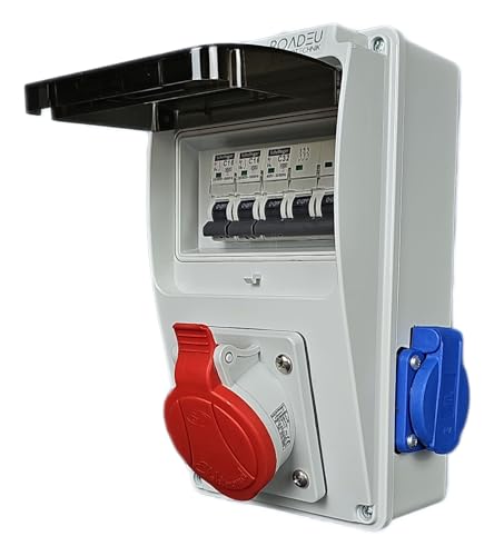 RoadEu Stromverteiler 32A 5P Steckdose - 2x 230V Schuko - Baustromverteiler 32A mit Sicherungsautomat - CEE Verteiler - Stromverteiler Aussen Wasserdicht IP44 RoadEu Stromverteiler 32A 5P Steckdose - 2x 230V Schuko - Baustromverteiler 32A mit Sicherungsautomat - CEE Verteiler - Stromverteiler Aussen Wasserdicht IP44 von RoadEu