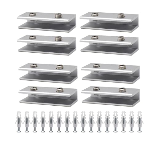 RoadLoo 8 Stück Glashalter,Glasklemme Glasklemmen Glass Brackets Glass Hinge Aluminum Glass Shelf Support Solid Glass Clip Shelf Adaptive 8-10mm Thickness Glass for Staircase Handrail von RoadLoo