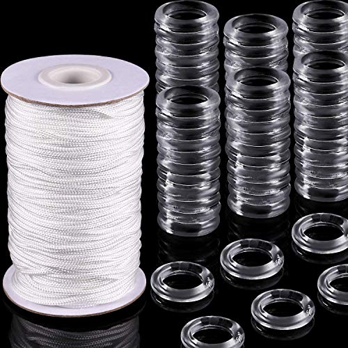 RoadLoo 100 Stück transparente Ringe 8 – 13 mm römische O-Form Blinde Vorhänge aus Kunststoff 50 m 1,8 mm Kordelzug, geflochten, weiß, für Jalousien, Zubehör von RoadLoo
