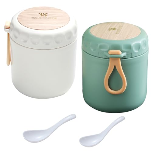 RoadLoo Thermobehälter für Essen, 2er Set Warmhaltebehälter Essen 400ml Edelstahl Thermobehälter mit löffel Thermobecher babybrei Auslaufsicher Essensbehälter Thermo Lunchbox Speisebehälter von RoadLoo