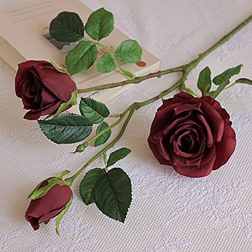 1 Stück 28 Zoll Orange/Weiß/Rot Künstliche Rosen mit Stielen Gefälschte Rosen Realistische Rosen Künstliche Blumen in Vase, Romantische Kunstblumen für Dekoration Weinrot von Roadoor